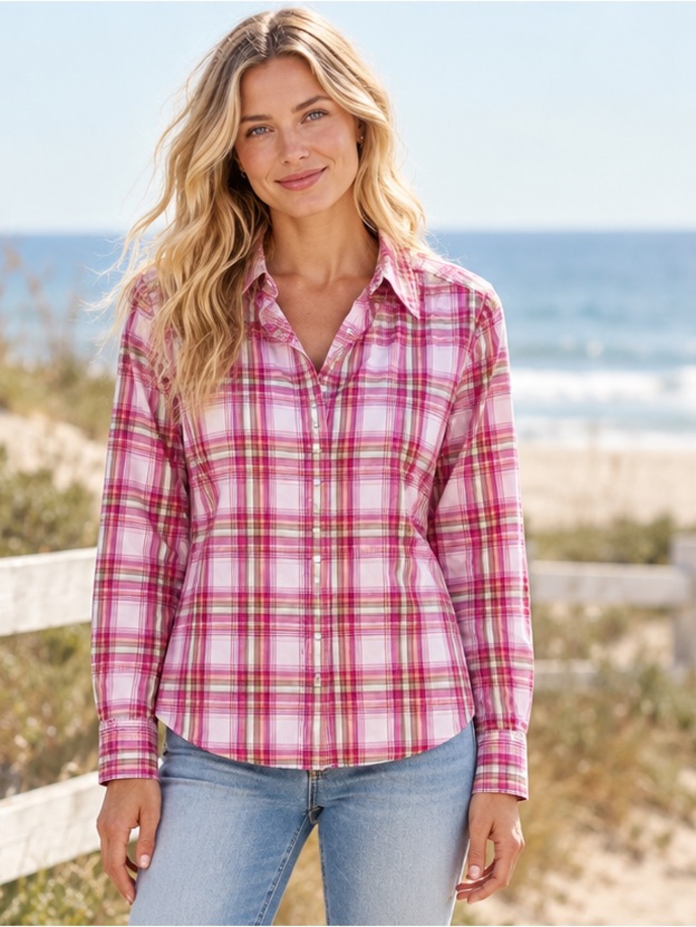 Wrangler Pink Plaid Button-Down Shirt Coastal Cowgirl Aesthetic